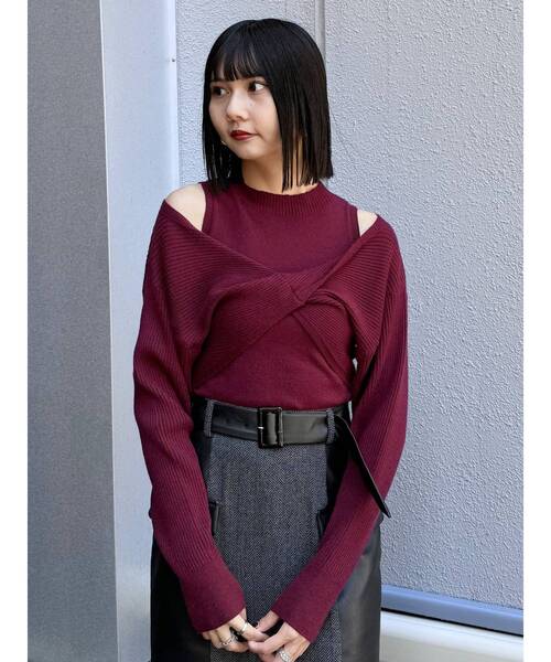 MURUA（ムルーア）の「ドッキングカシュクールニット（ニット/セーター・レディース・ブラック/ブルー/ホワイト/ボルドー・FREE）」の7枚目の写真