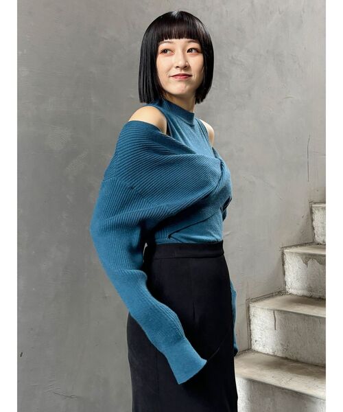 MURUA（ムルーア）の「ドッキングカシュクールニット（ニット/セーター・レディース・ブラック/ブルー/ホワイト/ボルドー・FREE）」の12枚目の写真