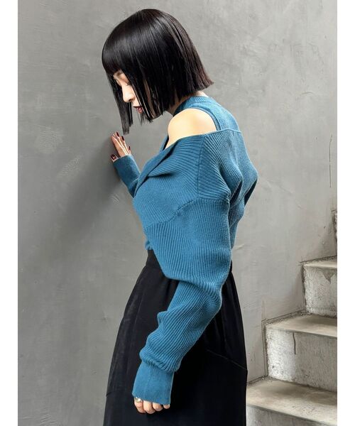 MURUA（ムルーア）の「ドッキングカシュクールニット（ニット/セーター・レディース・ブラック/ブルー/ホワイト/ボルドー・FREE）」の13枚目の写真