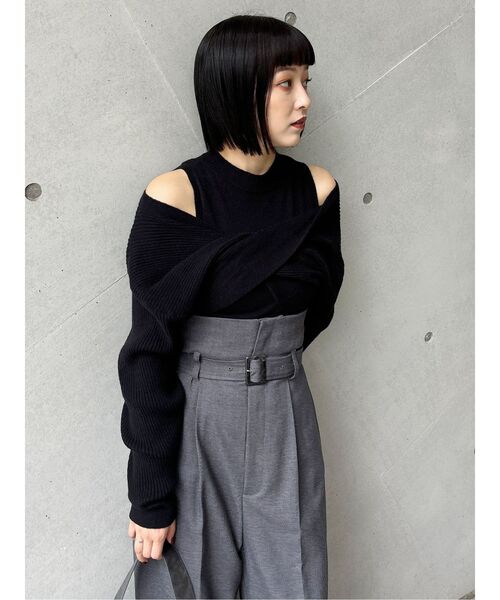 MURUA（ムルーア）の「ドッキングカシュクールニット（ニット/セーター・レディース・ブラック/ブルー/ホワイト/ボルドー・FREE）」の21枚目の写真