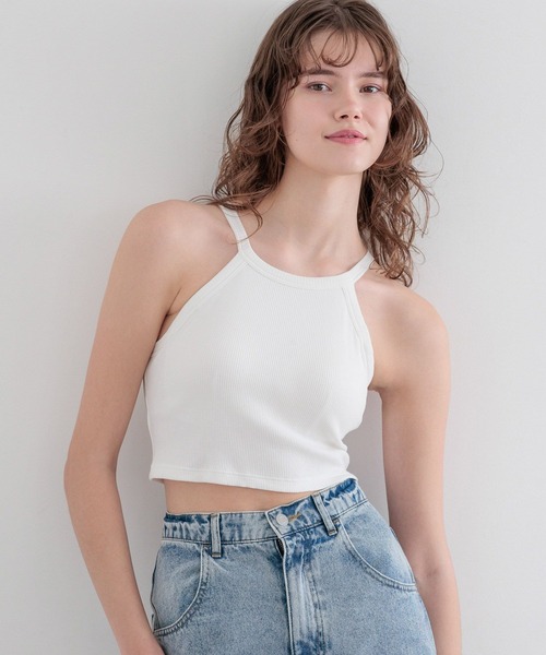 bijorie(ビジュリィ)の「【bijorie】カップ付きホルターネックアメスリ(ショート)/NEW BASIC 25SS(キャミソール・レディース・サックスブルー/ホワイト/カーキ/ブラック・LG/LARGE/MEDIUM)」の2枚目の写真