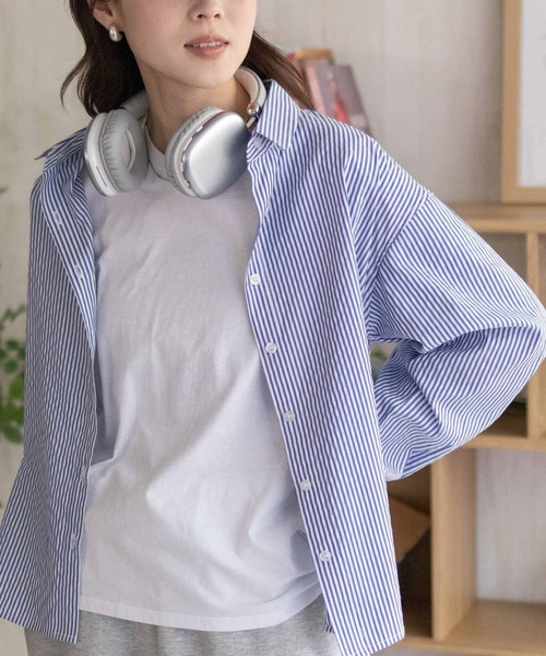 NAVY(ネイビー)の「nAvy ストライプ前開きシャツ(シャツ/ブラウス・レディース・ブルー系その他/ピンク系その他/ネイビー系/ベージュ系その他・L/M)」の2枚目の写真