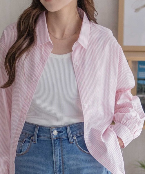 NAVY(ネイビー)の「nAvy ストライプ前開きシャツ(シャツ/ブラウス・レディース・ブルー系その他/ピンク系その他/ネイビー系/ベージュ系その他・L/M)」の4枚目の写真