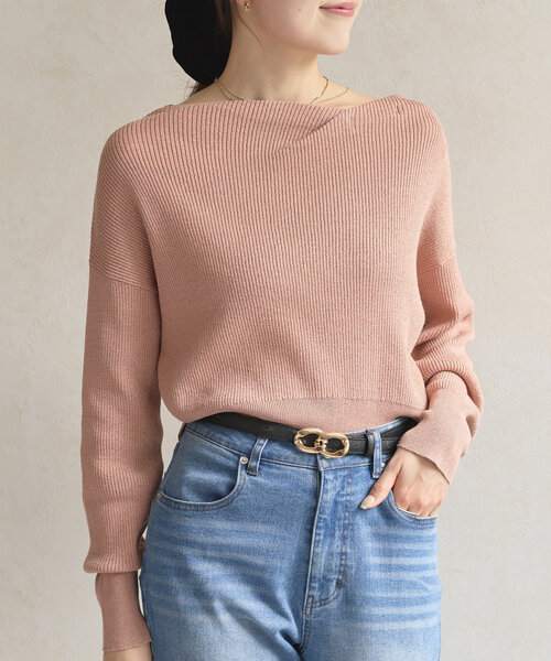 Thevon（ゼボン）の「ボートネックラメドレープニット（ニット/セーター・レディース・アイボリー/チャコールグレー/ライトグレー/ピンク/モカ/グリーン・FREE）」の6枚目の写真