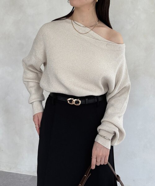 Thevon（ゼボン）の「ボートネックラメドレープニット（ニット/セーター・レディース・アイボリー/チャコールグレー/ライトグレー/ピンク/モカ/グリーン・FREE）」の11枚目の写真