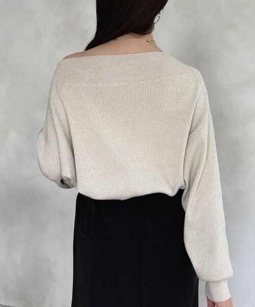 【新品】ドレープネックラメニットトップス　アイボリー　ホワイト ボートネックラメドレープニット（ニット/セーター）｜Thevon