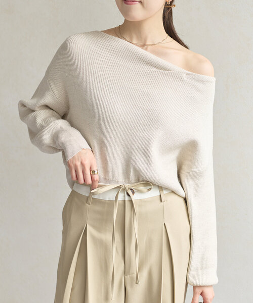 Thevon（ゼボン）の「ボートネックラメドレープニット（ニット/セーター・レディース・アイボリー/チャコールグレー/ライトグレー/ピンク/モカ/グリーン・FREE）」の21枚目の写真