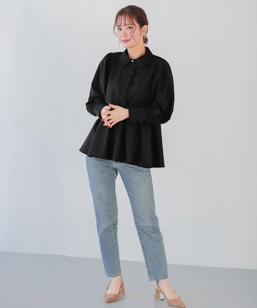 Fit more(フィットモア)の「フロントスカラップペプラムブラウス(シャツ/ブラウス・レディース・ホワイト/ブラック/ネイビー・FREE)」の14枚目の写真