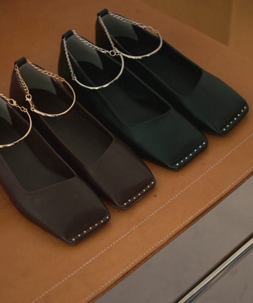 loin nuit パンプス ankle chain square pumps/アンクルチェーン