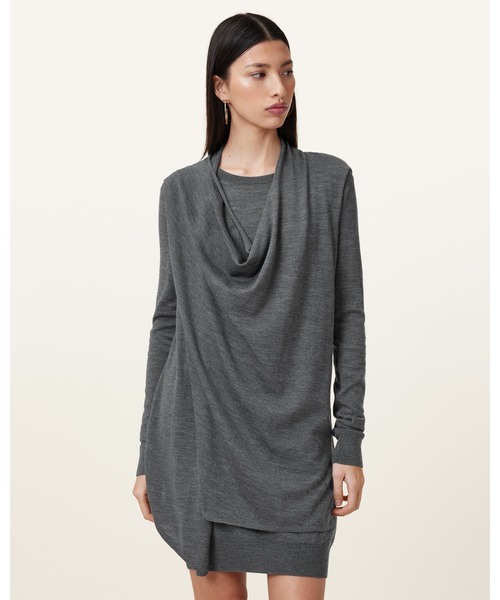ALLSAINTS(オールセインツ)の「DRINA DRAPED WOOL DRESS | DRINA ドレープ ウール ドレス・ワンピース(ワンピース・レディース・グレー系その他・XS/S/M/L)」の1枚目の写真