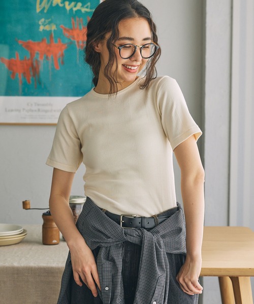 MILLER(ミラー)の「【Robert P. Miller / ロバート・ピー・ミラー】リブ コットン クルーネック Tシャツ(Tシャツ/カットソー・レディース・レッド系/グレー系2/グレー系1/グリーン系/ブラック/アイボリー/ブラウン系1/ブラウン系/ベージュ/ブラック系/イエロー系/グレー系/グリーン系1/ネイビー系・FREE)」の1枚目の写真