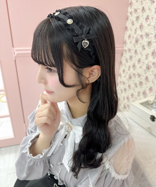 リアクタントのフリルデザイン 黒 カチューシャ サイドリボンレースフリルカチューシャ（カチューシャ）｜ROJITA