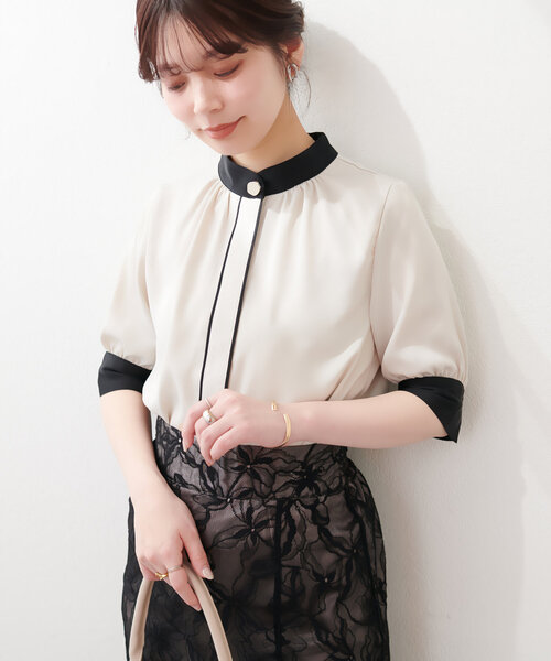 natural couture（ナチュラルクチュール）の「osonoなみなみ釦バイカラーブラウス（シャツ/ブラウス・レディース・ブラウン/ピンクベージュ/ミント/ネイビー/オフホワイト・FREE）」の6枚目の写真