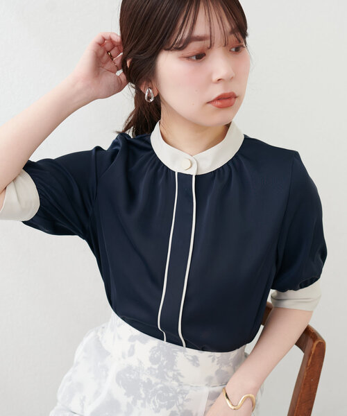 natural couture（ナチュラルクチュール）の「osonoなみなみ釦バイカラーブラウス（シャツ/ブラウス・レディース・ブラウン/ピンクベージュ/ミント/ネイビー/オフホワイト・FREE）」の20枚目の写真