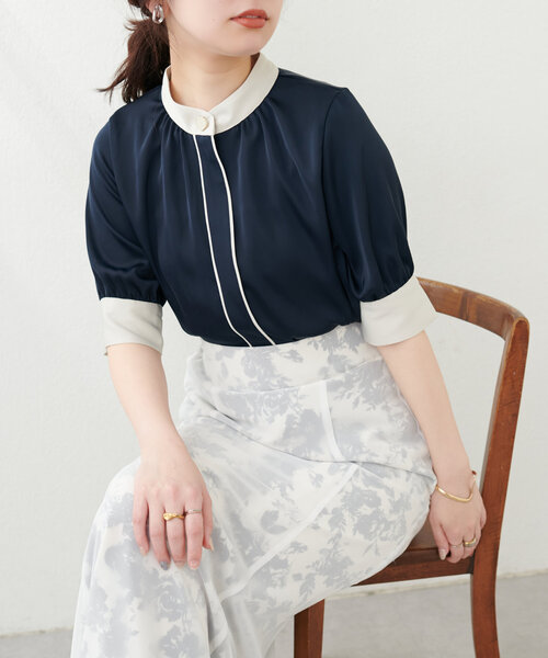 natural couture（ナチュラルクチュール）の「osonoなみなみ釦バイカラーブラウス（シャツ/ブラウス・レディース・ブラウン/ピンクベージュ/ミント/ネイビー/オフホワイト・FREE）」の22枚目の写真