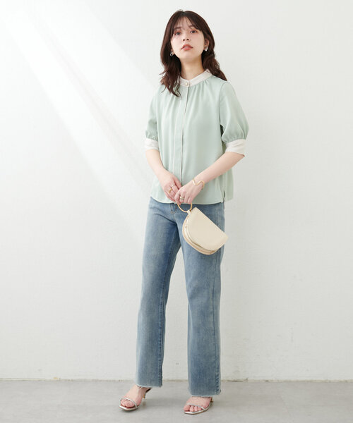 natural couture（ナチュラルクチュール）の「osonoなみなみ釦バイカラーブラウス（シャツ/ブラウス・レディース・ブラウン/ピンクベージュ/ミント/ネイビー/オフホワイト・FREE）」の18枚目の写真