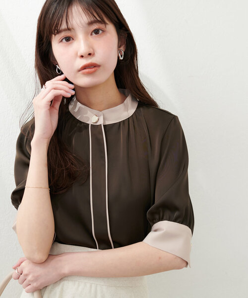 natural couture（ナチュラルクチュール）の「osonoなみなみ釦バイカラーブラウス（シャツ/ブラウス・レディース・ブラウン/ピンクベージュ/ミント/ネイビー/オフホワイト・FREE）」の10枚目の写真