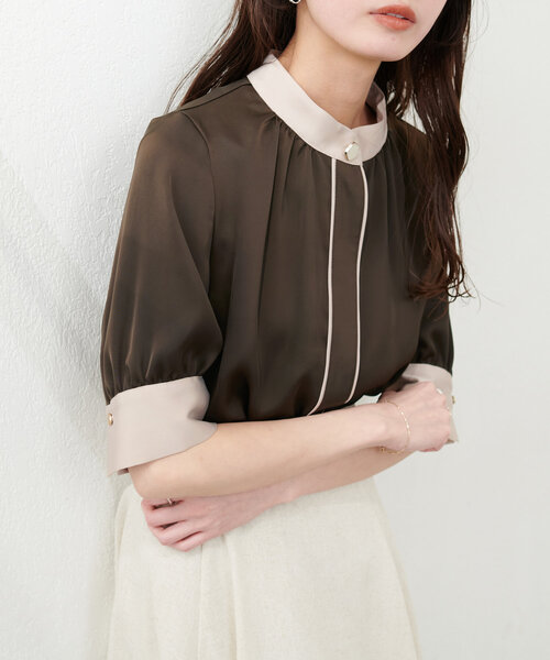 natural couture（ナチュラルクチュール）の「osonoなみなみ釦バイカラーブラウス（シャツ/ブラウス・レディース・ブラウン/ピンクベージュ/ミント/ネイビー/オフホワイト・FREE）」の12枚目の写真