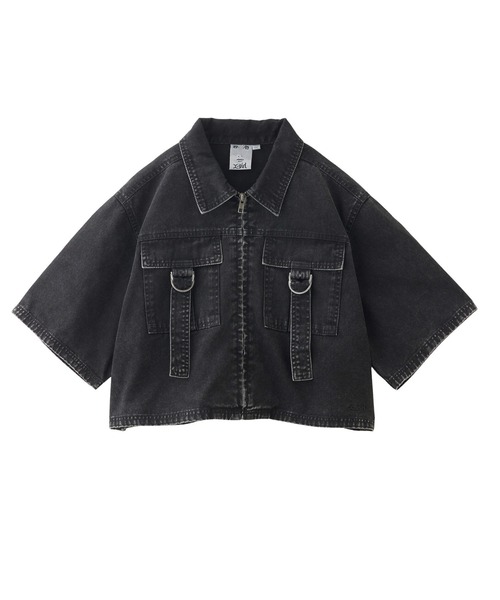 X-girl（エックスガール）の「BELT POCKET CROPPED WORK SHIRT（シャツ/ブラウス・レディース・ブラック/オリーブ・S/M）」の2枚目の写真