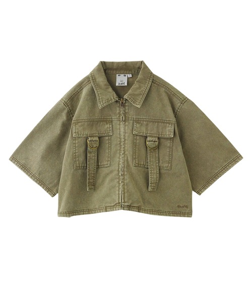 X-girl（エックスガール）の「BELT POCKET CROPPED WORK SHIRT（シャツ/ブラウス・レディース・ブラック/オリーブ・S/M）」の4枚目の写真