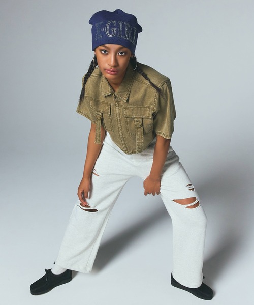 X-girl（エックスガール）の「BELT POCKET CROPPED WORK SHIRT（シャツ/ブラウス・レディース・ブラック/オリーブ・S/M）」の3枚目の写真