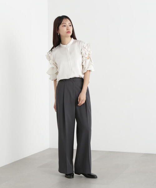 N.（N. Natural Beauty Basic）（エヌエヌナチュラルビューティーベーシック）の「ライトタックワイドパンツ（その他パンツ・レディース・チャコールグレー/オフホワイト/ブラウン・MEDIUM/SMALL）」の20枚目の写真