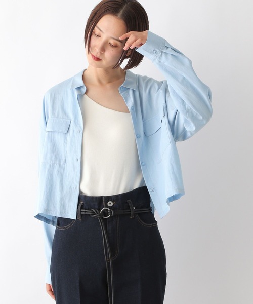 LEPSIM（レプシィム）の「Wポケット短丈シャツ　323752（シャツ/ブラウス・レディース・オフホワイト/ライトブルー・FREE）」の11枚目の写真