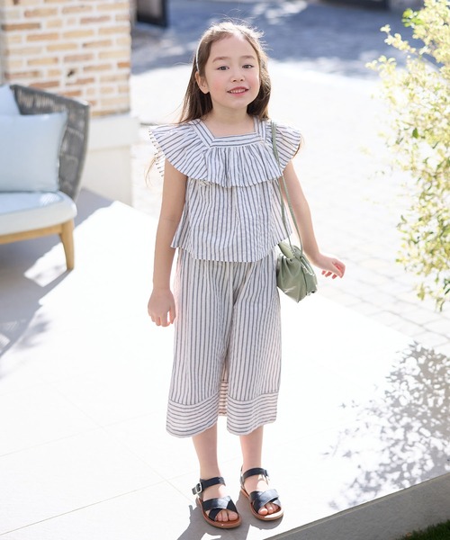 Piet（ピエット）の「フリルブラウス ストライプ セットアップ（セットアップ・キッズ・ブラック/サックスブルー・100/110/120/130）」の5枚目の写真