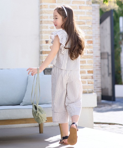 Piet（ピエット）の「フリルブラウス ストライプ セットアップ（セットアップ・キッズ・ブラック/サックスブルー・100/110/120/130）」の3枚目の写真