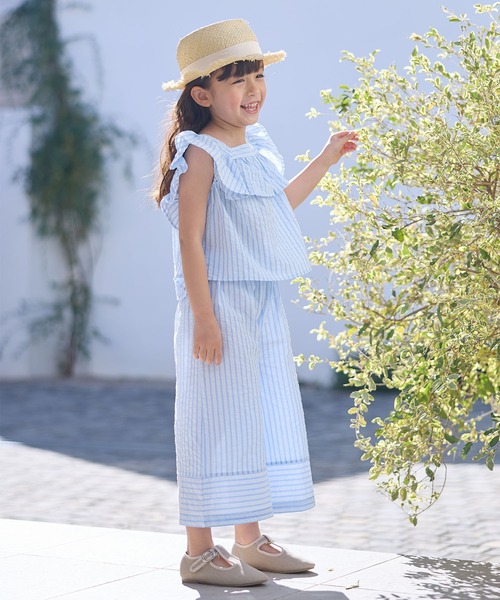 Piet（ピエット）の「フリルブラウス ストライプ セットアップ（セットアップ・キッズ・ブラック/サックスブルー・100/110/120/130）」の6枚目の写真