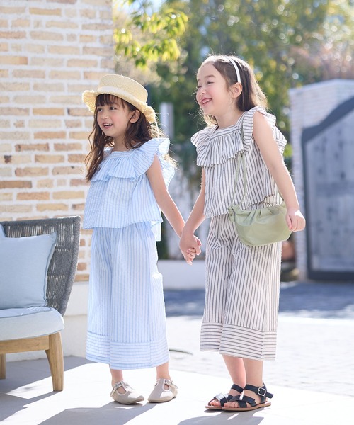 セール】フリルブラウス ストライプ セットアップ（セットアップ