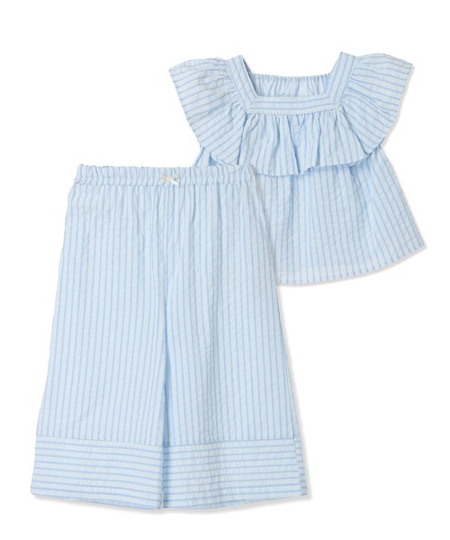Piet（ピエット）の「フリルブラウス ストライプ セットアップ（セットアップ・キッズ・ブラック/サックスブルー・100/110/120/130）」の10枚目の写真