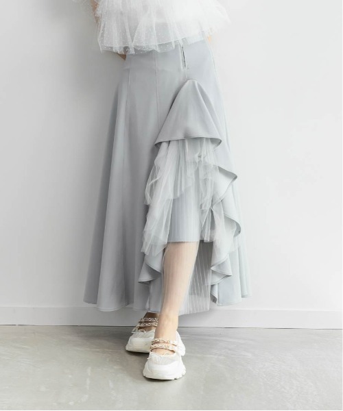 RANDA（ランダ）の「デザインフリルハイウエストスカート（スカート・レディース・インディゴブルー/グレー/アイボリー・1/0）」の6枚目の写真