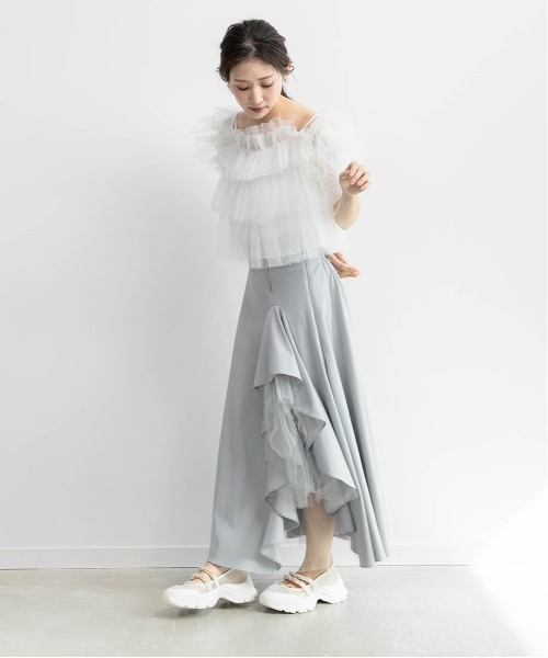 RANDA（ランダ）の「デザインフリルハイウエストスカート（スカート・レディース・インディゴブルー/グレー/アイボリー・1/0）」の11枚目の写真
