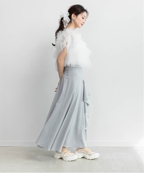 RANDA（ランダ）の「デザインフリルハイウエストスカート（スカート・レディース・インディゴブルー/グレー/アイボリー・1/0）」の14枚目の写真