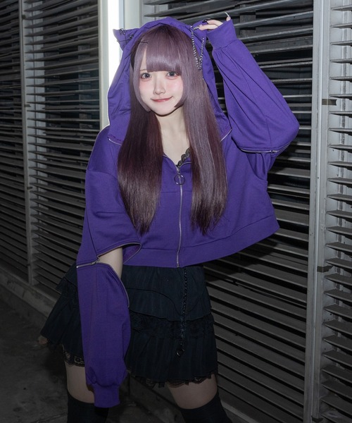 Pal elfy(パルエルフィー)の「猫耳ジップパーカー(パーカー・レディース・ブラック/パープル・フリー)」の16枚目の写真
