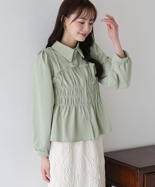 BLUEEAST(ブルーイースト)の「シャーリングビスチェレイヤードシャツ(シャツ/ブラウス・レディース・ベージュ/ホワイト/ブラック/ミント/ブラウン・MEDIUM)」の5枚目の写真