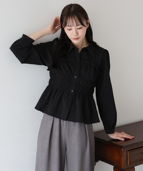 早い者勝ち【新品】UN3D. 完売品ビスチェレイヤードショートシャツ-ブラック UN3D.（アンスリード）の「BUSTIER LAYERED SHORT SH / ビスチェ