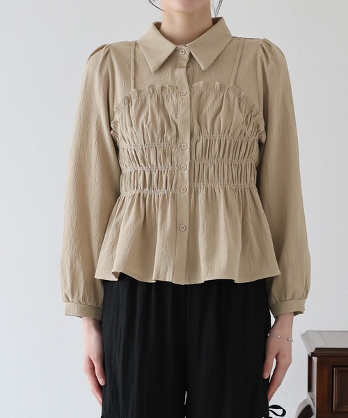 BLUEEAST(ブルーイースト)の「シャーリングビスチェレイヤードシャツ(シャツ/ブラウス・レディース・ベージュ/ホワイト/ブラック/ミント/ブラウン・MEDIUM)」の16枚目の写真