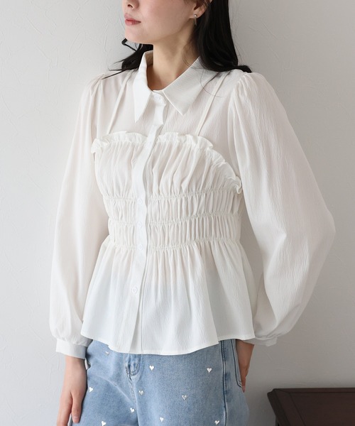 BLUEEAST(ブルーイースト)の「シャーリングビスチェレイヤードシャツ(シャツ/ブラウス・レディース・ベージュ/ホワイト/ブラック/ミント/ブラウン・MEDIUM)」の11枚目の写真