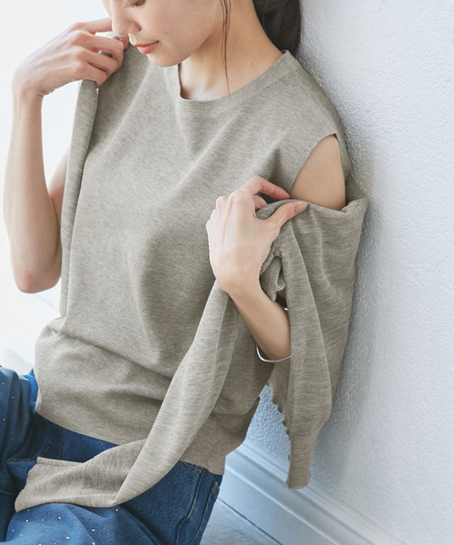 洗濯機OK】LEVITAゼロスリーブサマーニットプルオーバー（ニット