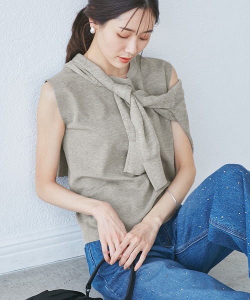 ROPE' PICNIC（ロペピクニック）の「【洗濯機OK】LEVITAゼロスリーブサマーニットプルオーバー（ニット/セーター・レディース・ベージュ/その他2/ライトグレー・38）」の6枚目の写真