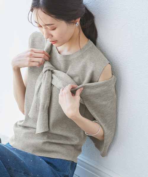 ROPE' PICNIC（ロペピクニック）の「【洗濯機OK】LEVITAゼロスリーブサマーニットプルオーバー（ニット/セーター・レディース・ベージュ/その他2/ライトグレー・38）」の7枚目の写真