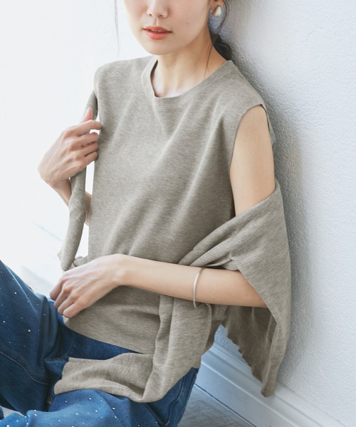 ROPE' PICNIC（ロペピクニック）の「【洗濯機OK】LEVITAゼロスリーブサマーニットプルオーバー（ニット/セーター・レディース・ベージュ/その他2/ライトグレー・38）」の8枚目の写真