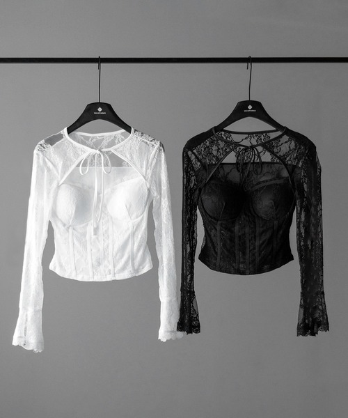 me+em select（ミームセレクト）の「【 ２color 】チョーカーネックリボンコルセットレーストップス ／ choker neck ribbon corset lace tops（その他トップス・レディース・ブラック/ホワイト・FREE）」の3枚目の写真