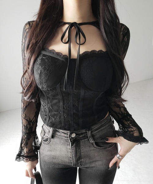 2color 】チョーカーネックリボンコルセットレーストップス ／ choker