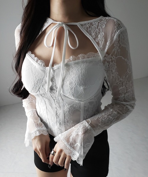 【極美品】Fete　エリザコルセットトップス　リボン付トップス　Mサイズ　白 再販!!】Eliza Corset Tops エリザ・コルセット・トップス