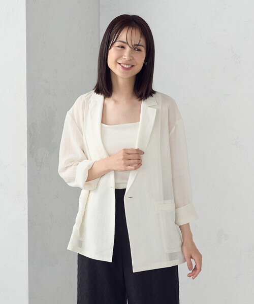 COMME CA ISM(コムサイズム)の「シア―ジャケット(テーラードジャケット・レディース・ホワイト/ダークブラウン/ブラック・MEDIUM/LARGE)」の2枚目の写真