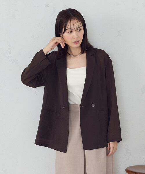 COMME CA ISM(コムサイズム)の「シア―ジャケット(テーラードジャケット・レディース・ホワイト/ダークブラウン/ブラック・MEDIUM/LARGE)」の1枚目の写真