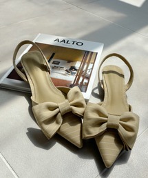 Eclat one（エクラワン）の「【Eclat one】リボンデザイン ピンストライプ ミュール パンプス（パンプス）」